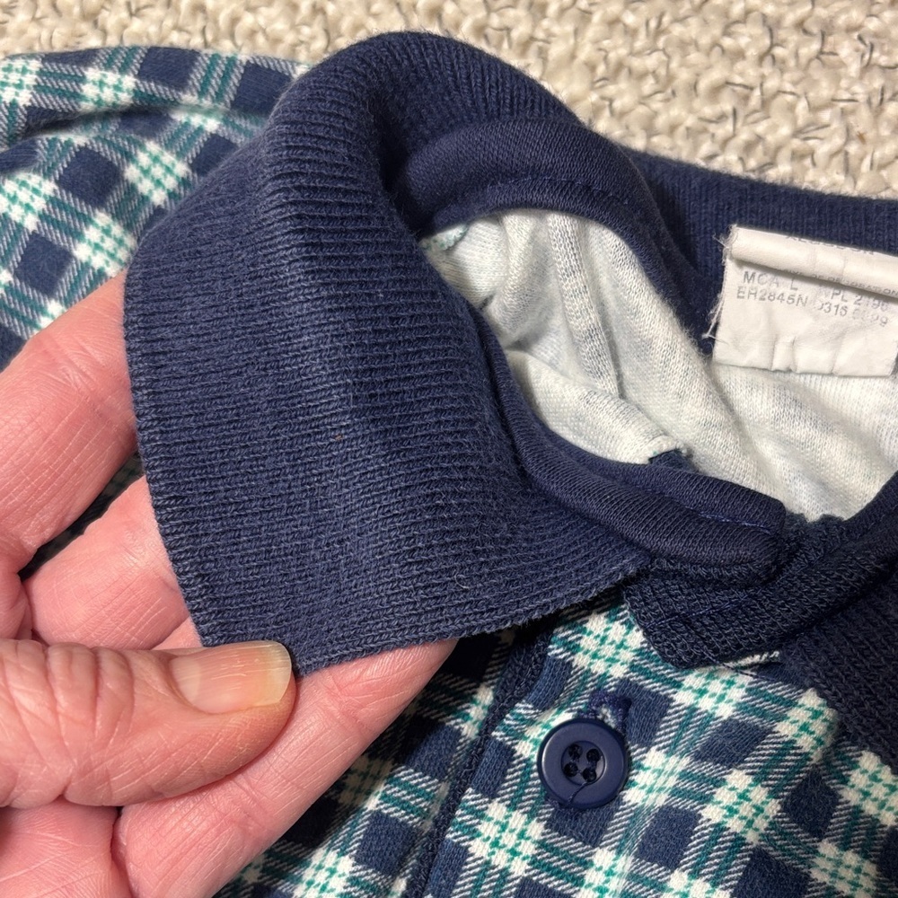 Vintage 80s/90s HealthTex Baby Romper Gingham Navy Embroidered Sailor Dog - Picture 10 of 10